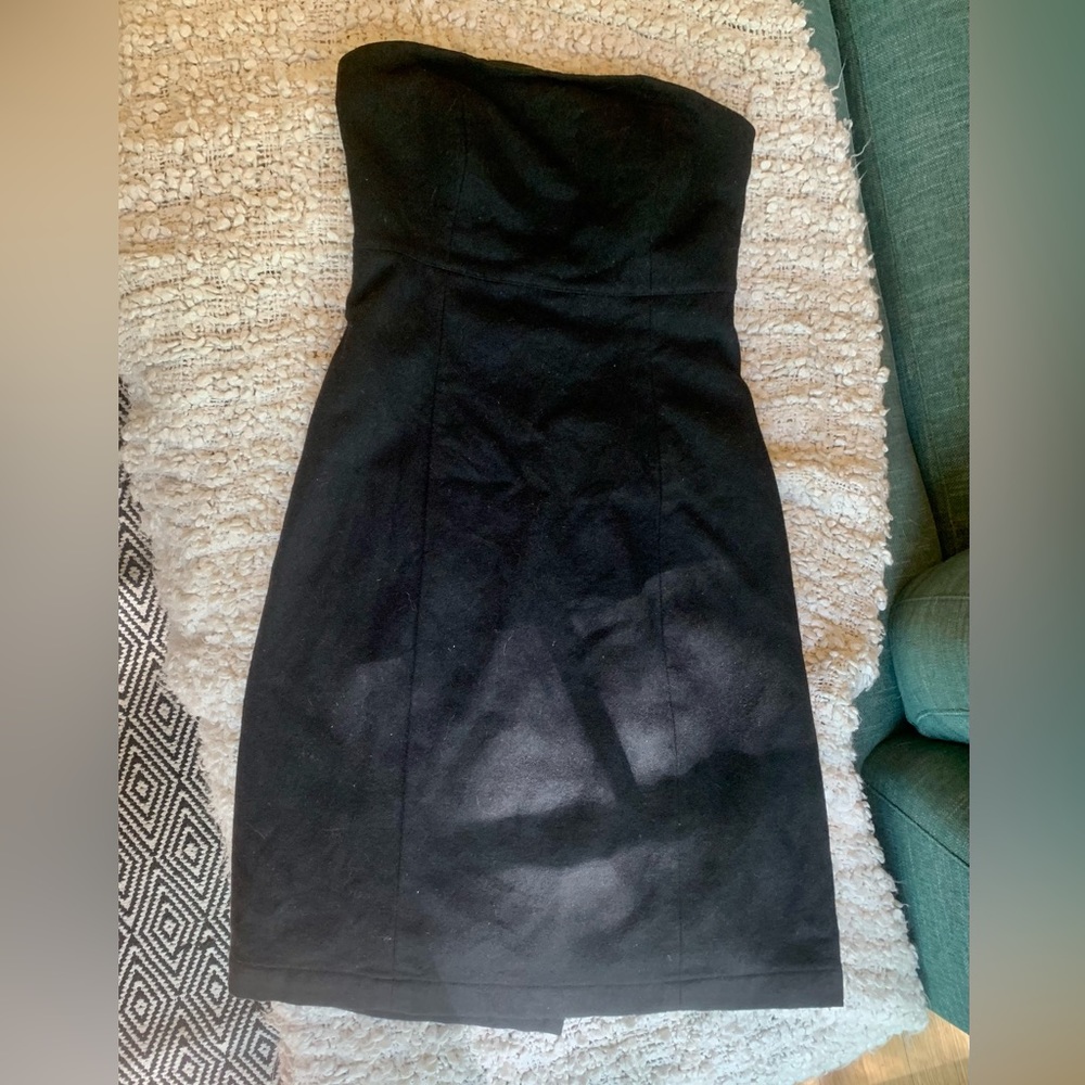 Flattering Black Wool Mini-midi Strapless Dress